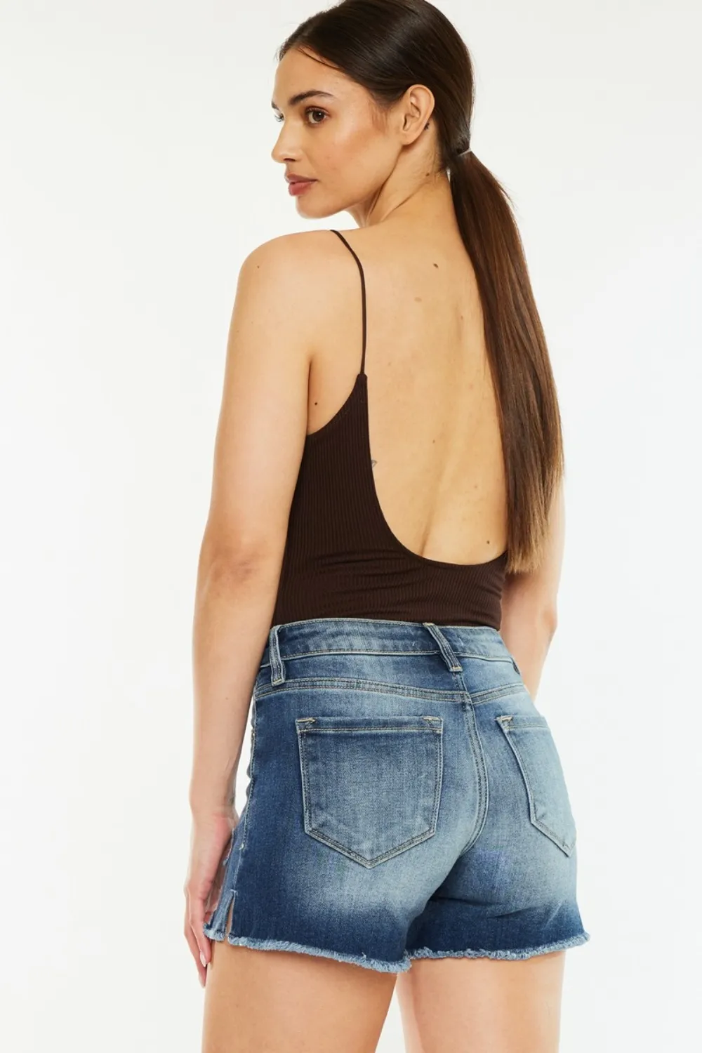 High Waist Raw Hem Denim Shorts, image 5