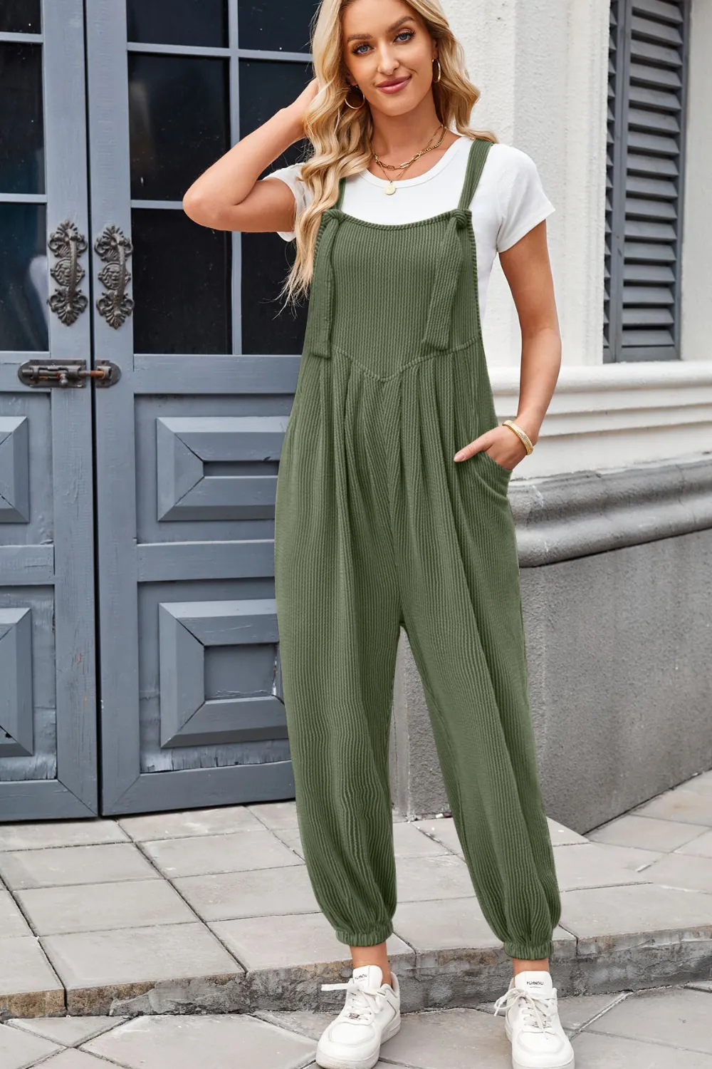 Knotted Strap Overalls with Pockets, image 15