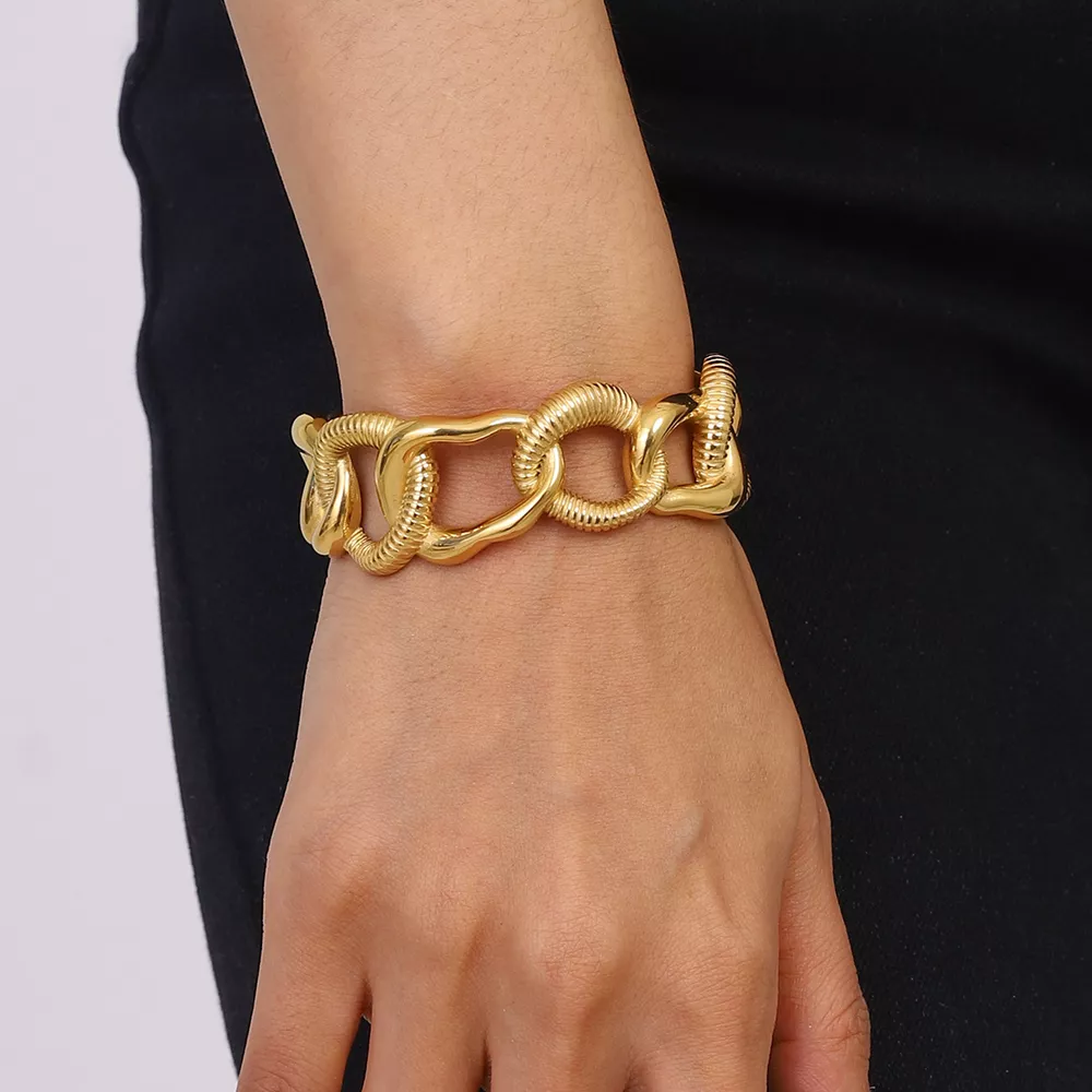 18K Gold-Plated Chain Link Open Bracelet, image 9