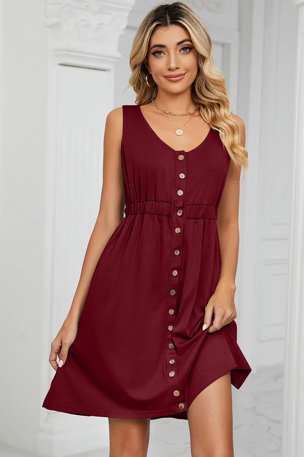 Buttoned Wide Strap Mini Dress, image 18