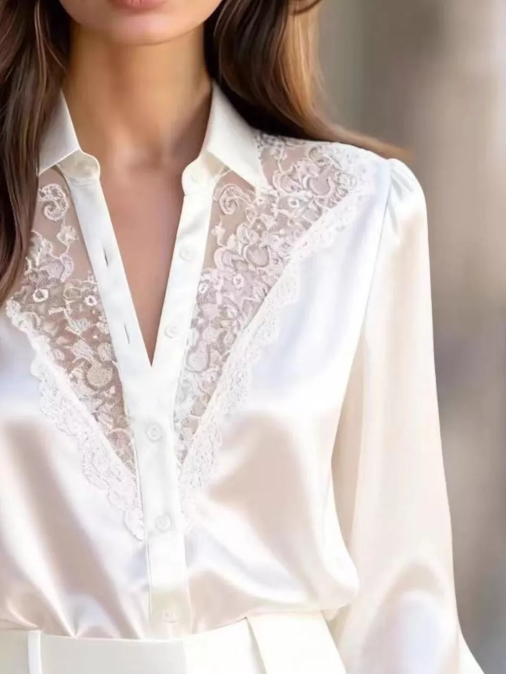 Lace Detail Long Sleeve Shirt, image 2