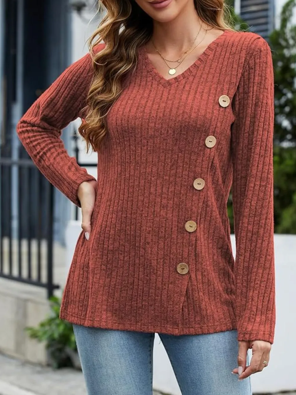 V-Neck Long Sleeve T-Shirt, image 29