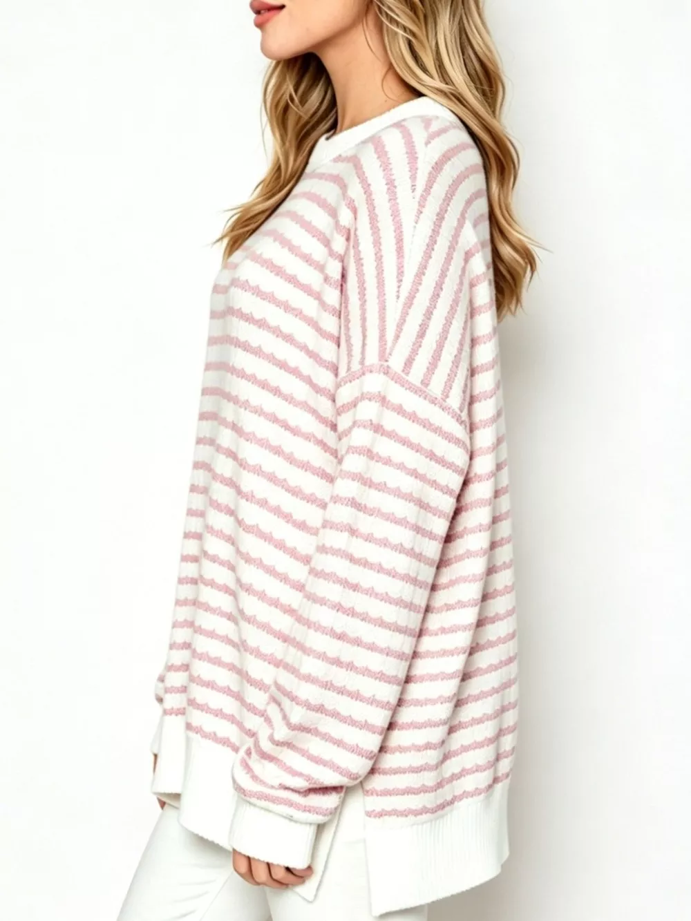 Oversized Striped Crew Neck Sweatshirt, image 6