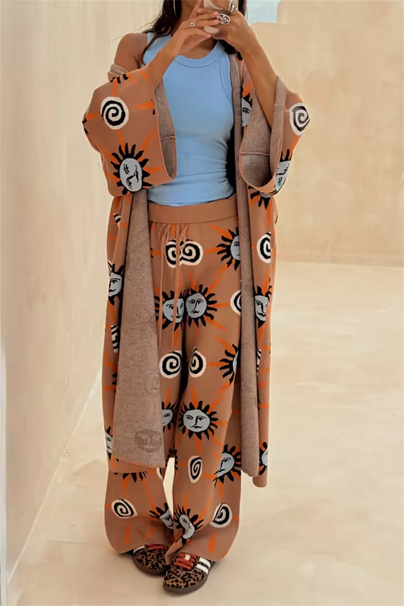 Sun Graphic Top & Cardigan and Pants 3-Piece Sweater Set, image 15