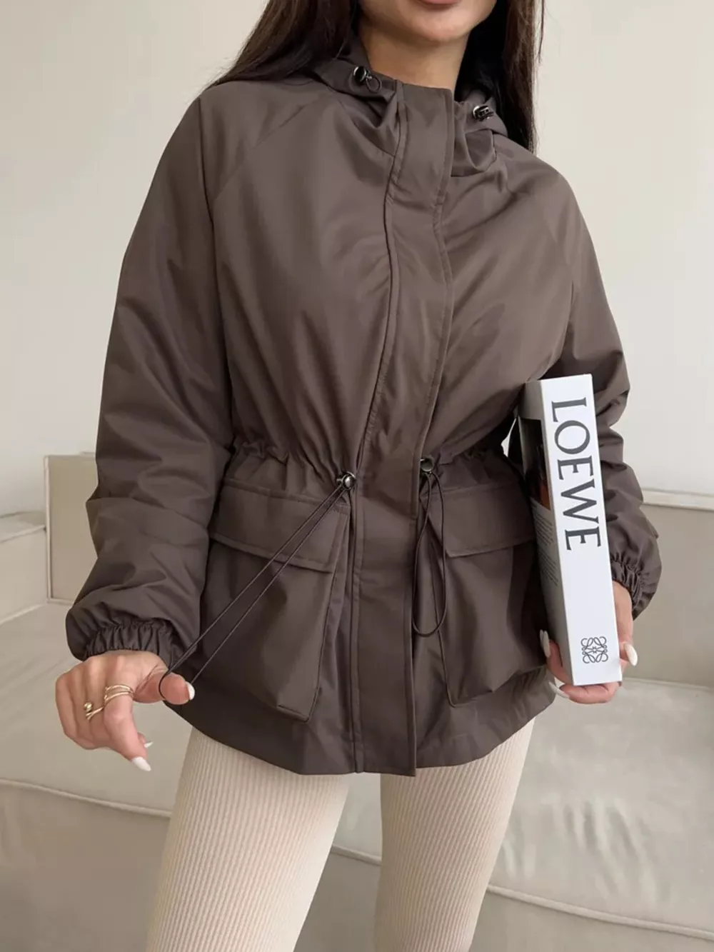 Drawstring Waist Hooded Windbreaker Outerwear, image 3