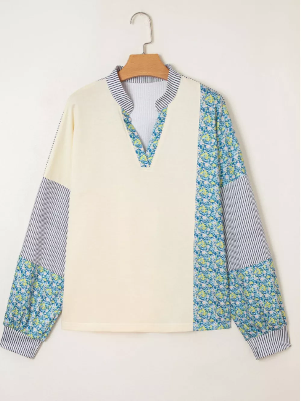 Floral Striped Drop Sleeve Collared Boxy Fit Sweatshirt, image 11
