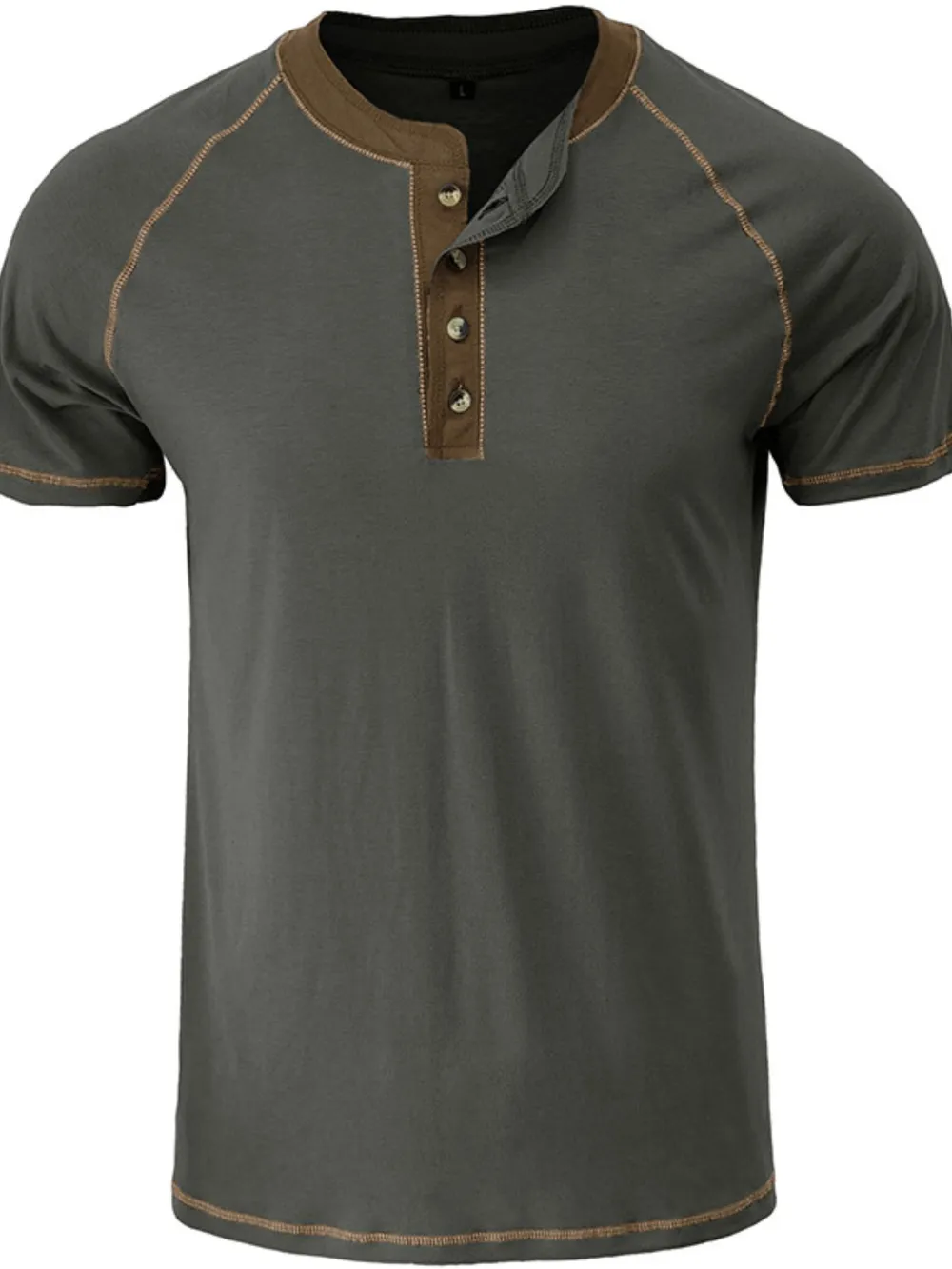 Men's Contrast Trim Henley Polo Shirt, image 4