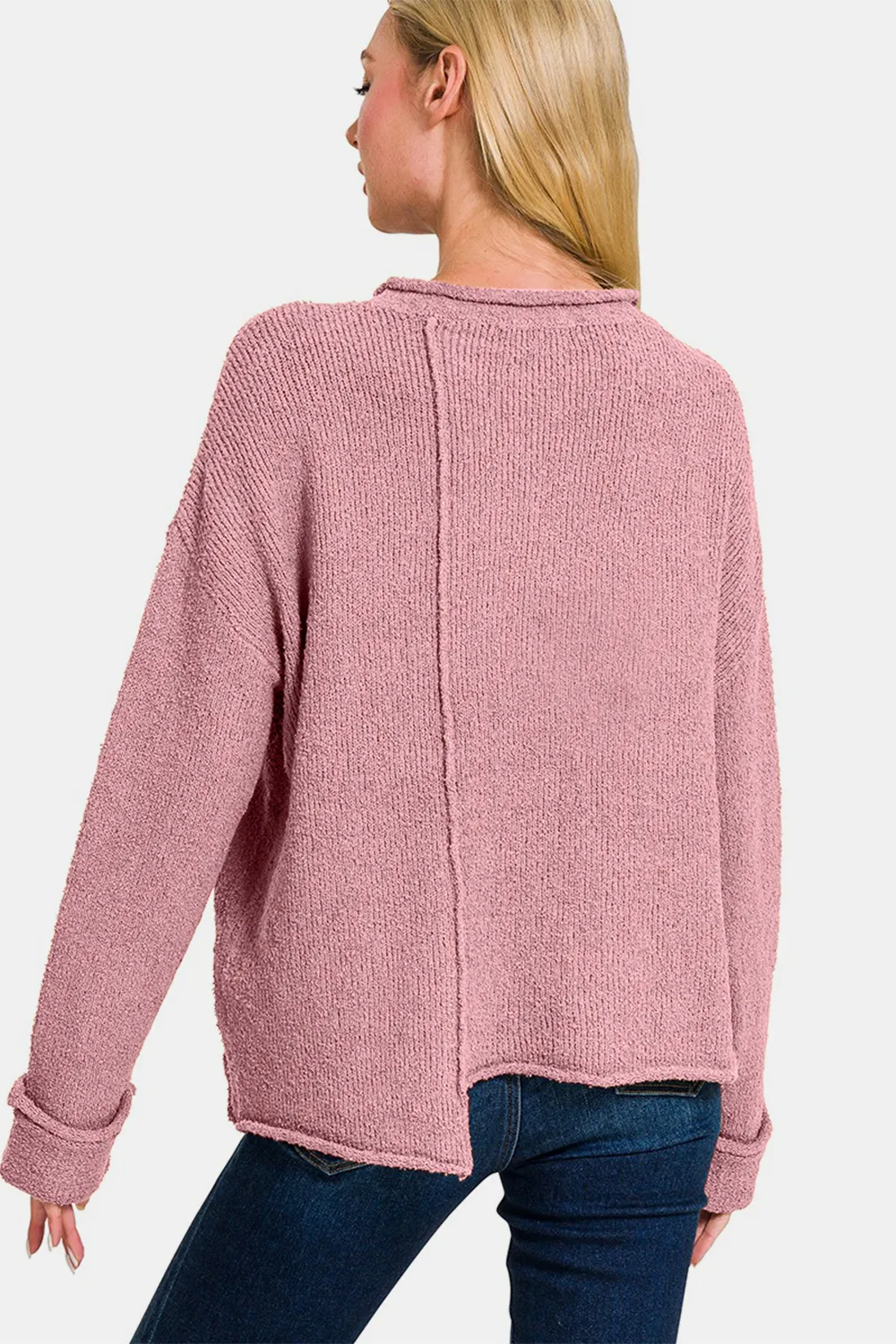 Asymmetric Hem Drop Shoulder Sweater, image 2