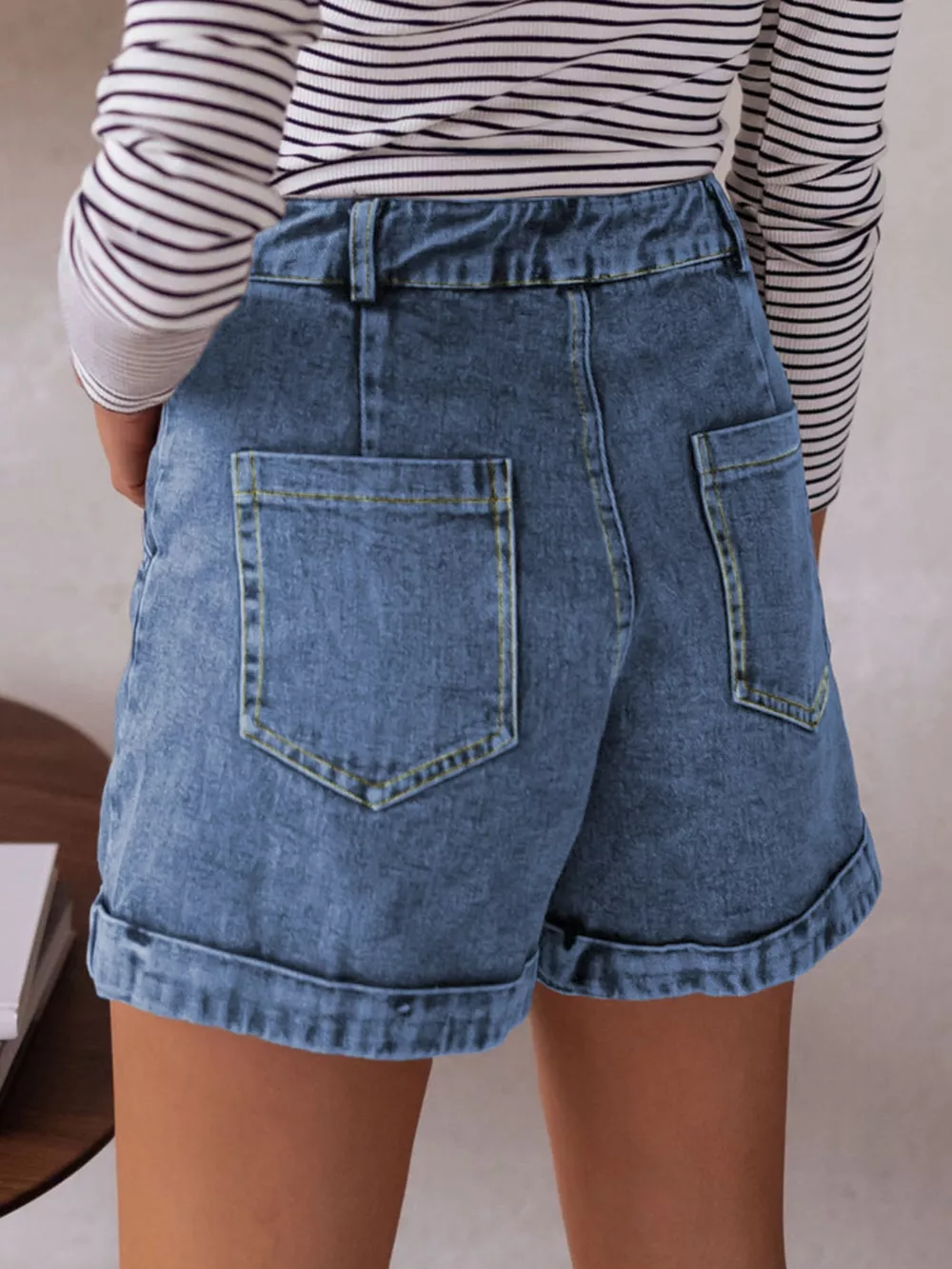 High-Waisted Denim Shorts, image 2