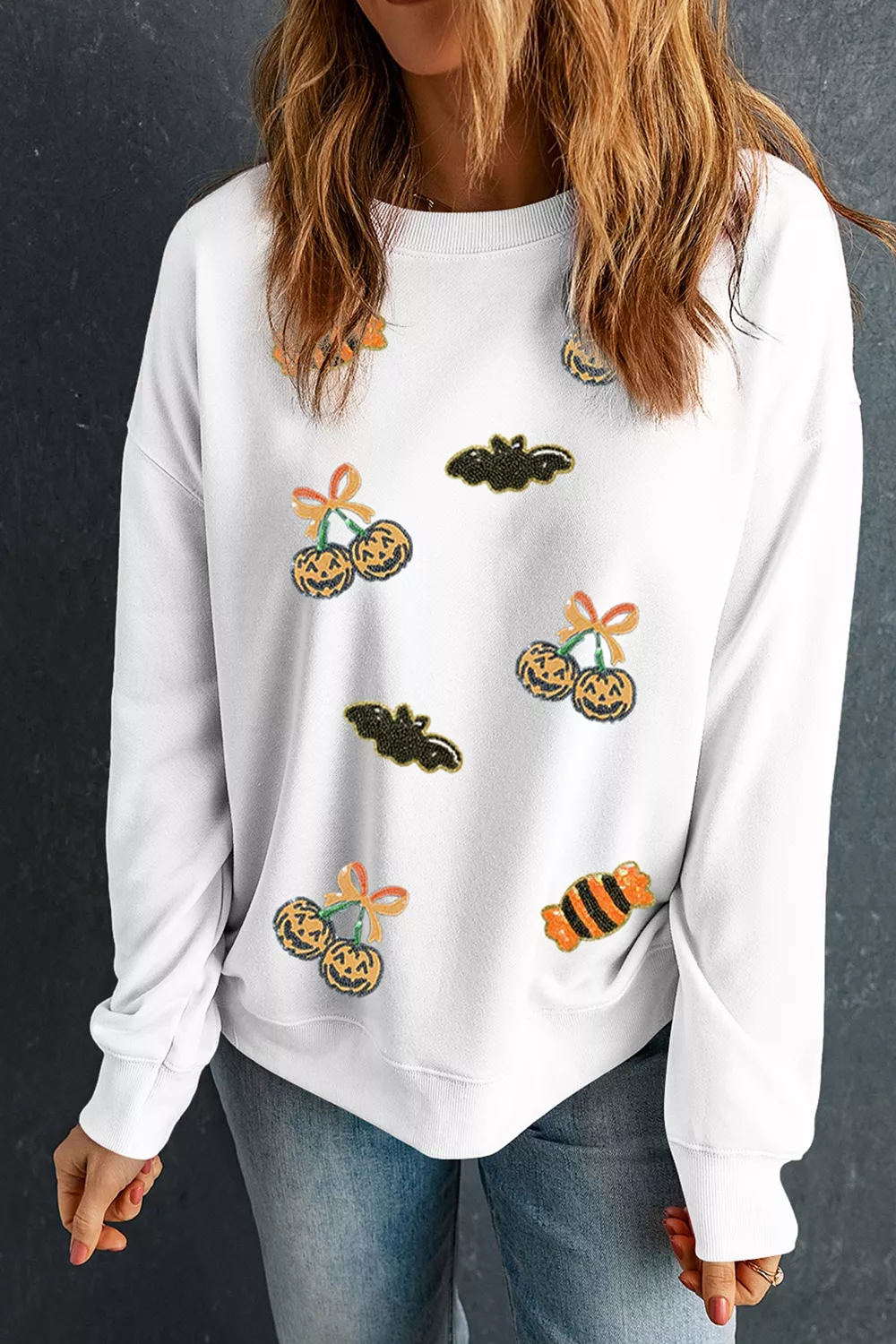 Sequin Halloween Pattern Pullover Sweatshirt, image 4