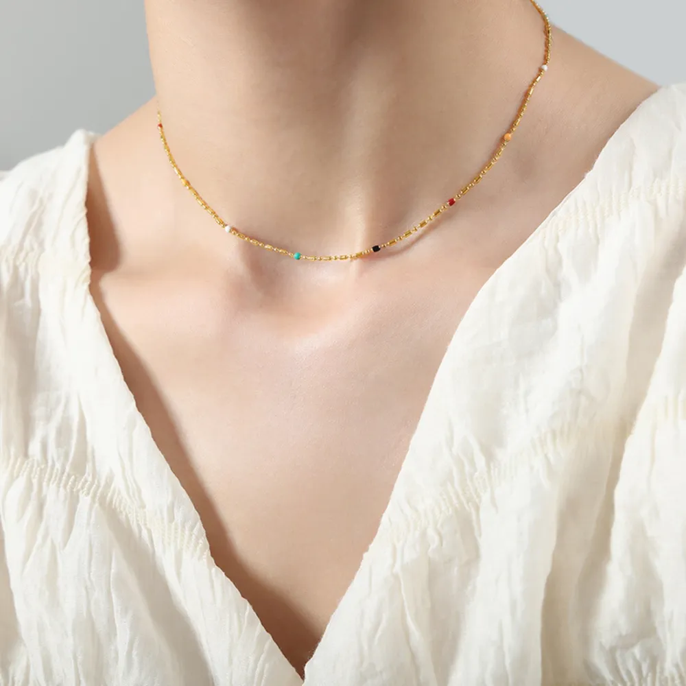 18K Gold-Plated Oil Drip Bead Necklace, image 6