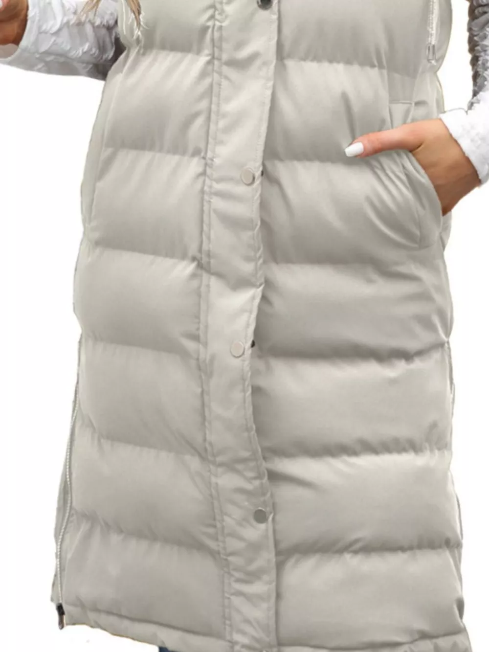 Full Size Snap Down Hooded Padded Longline Vest Coat Plus Size, image 13