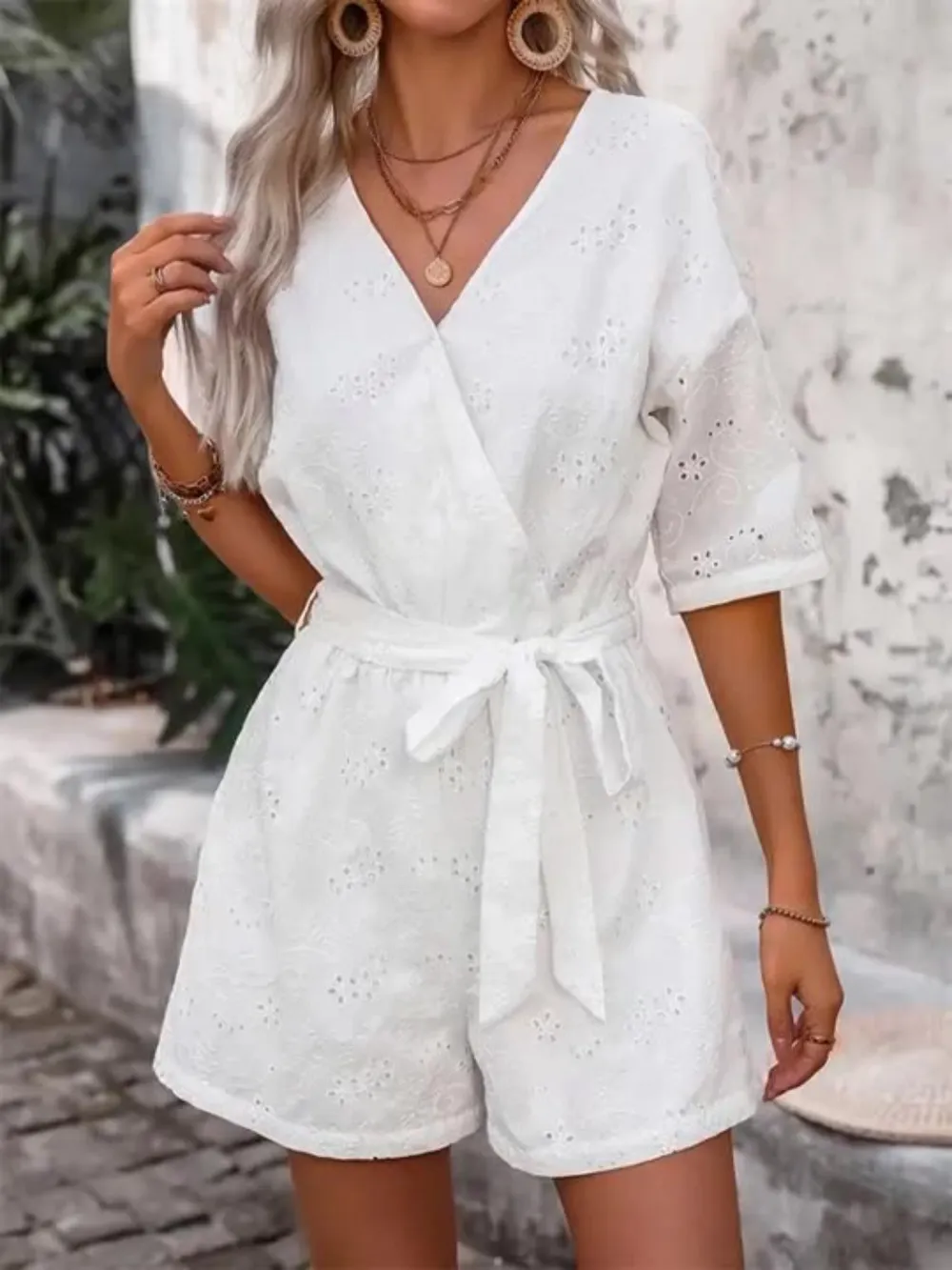 Tied Front Eyelet Romper, image 6