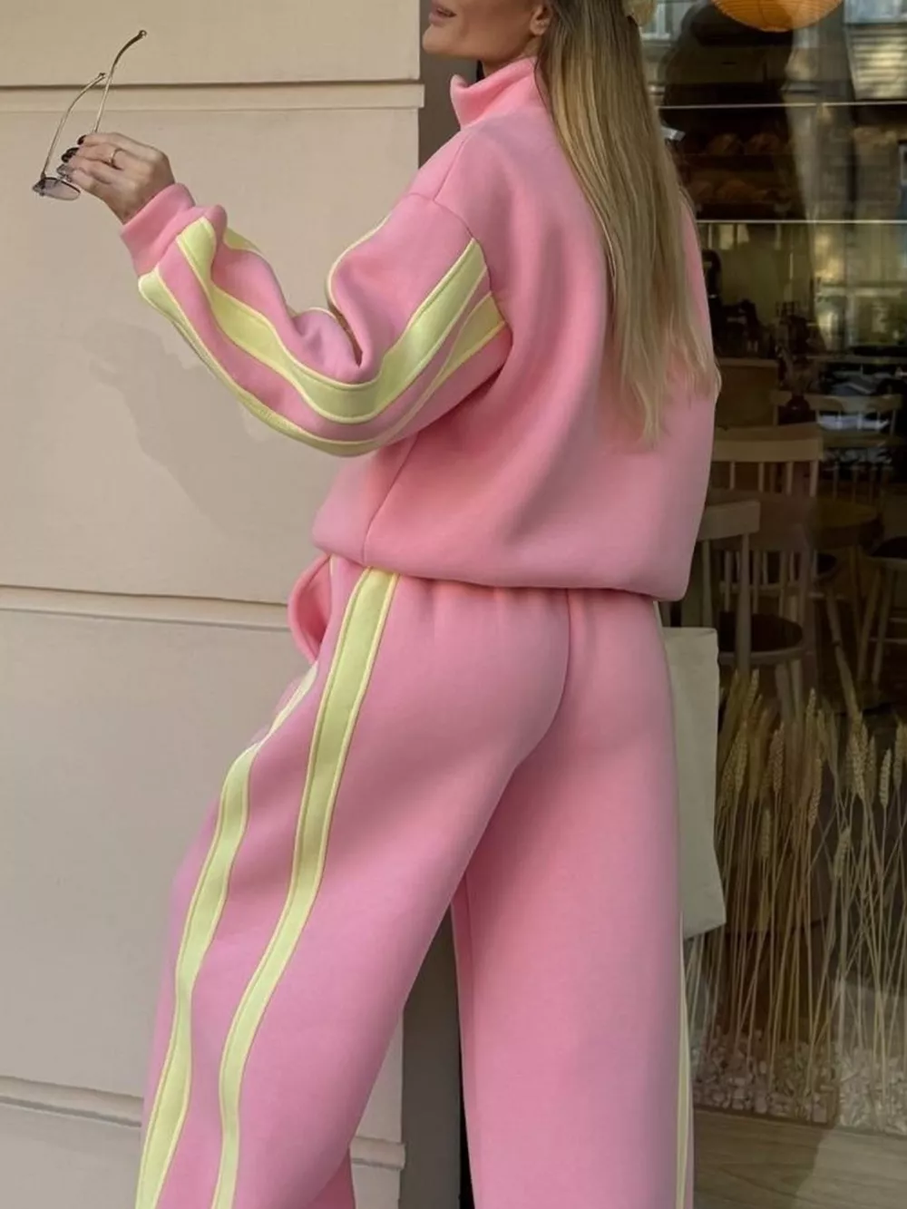 Contrast Striped Zip Up Top and Pants Set, image 15