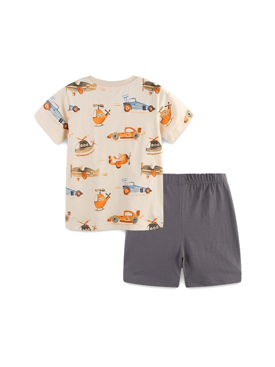 Children's Cartoon Vehicle Print T-Shirt & Shorts Set, image 5