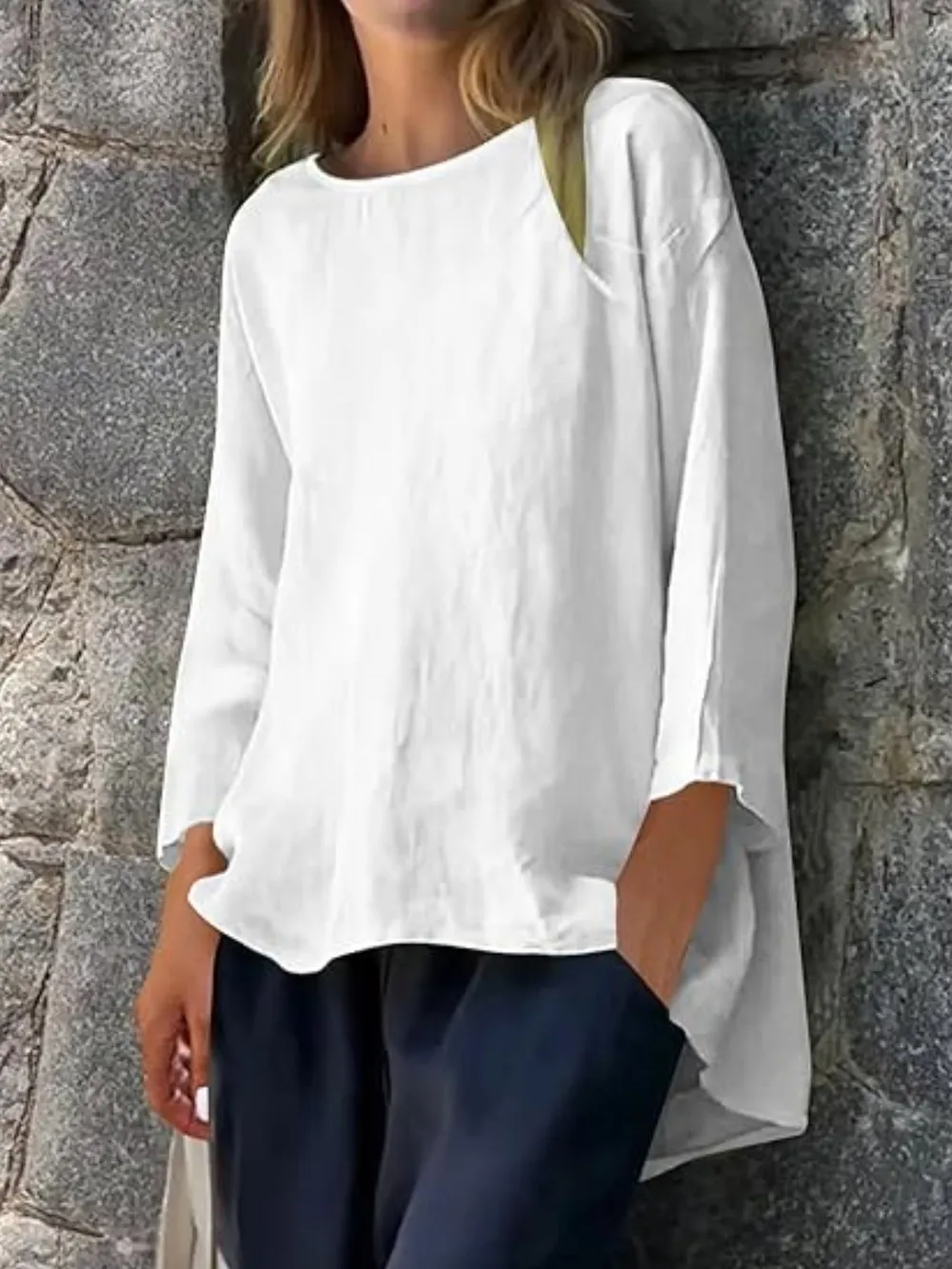 Full Size Round Neck Relaxed Fit Blouse Plus Size, image 6
