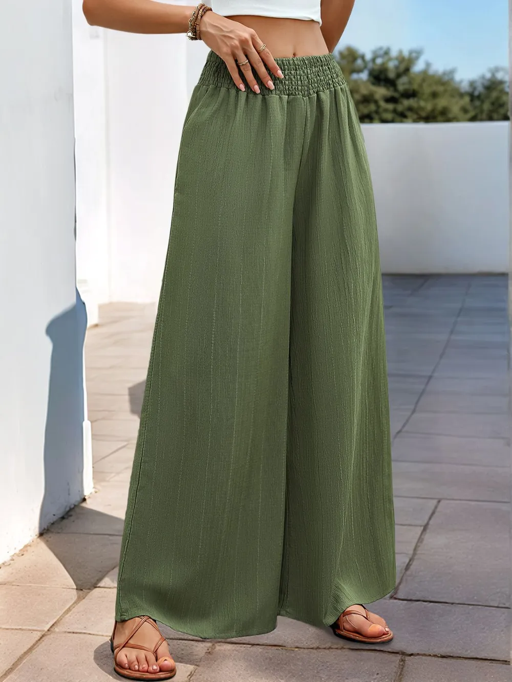 Smocked Wide Leg Pants, image 4