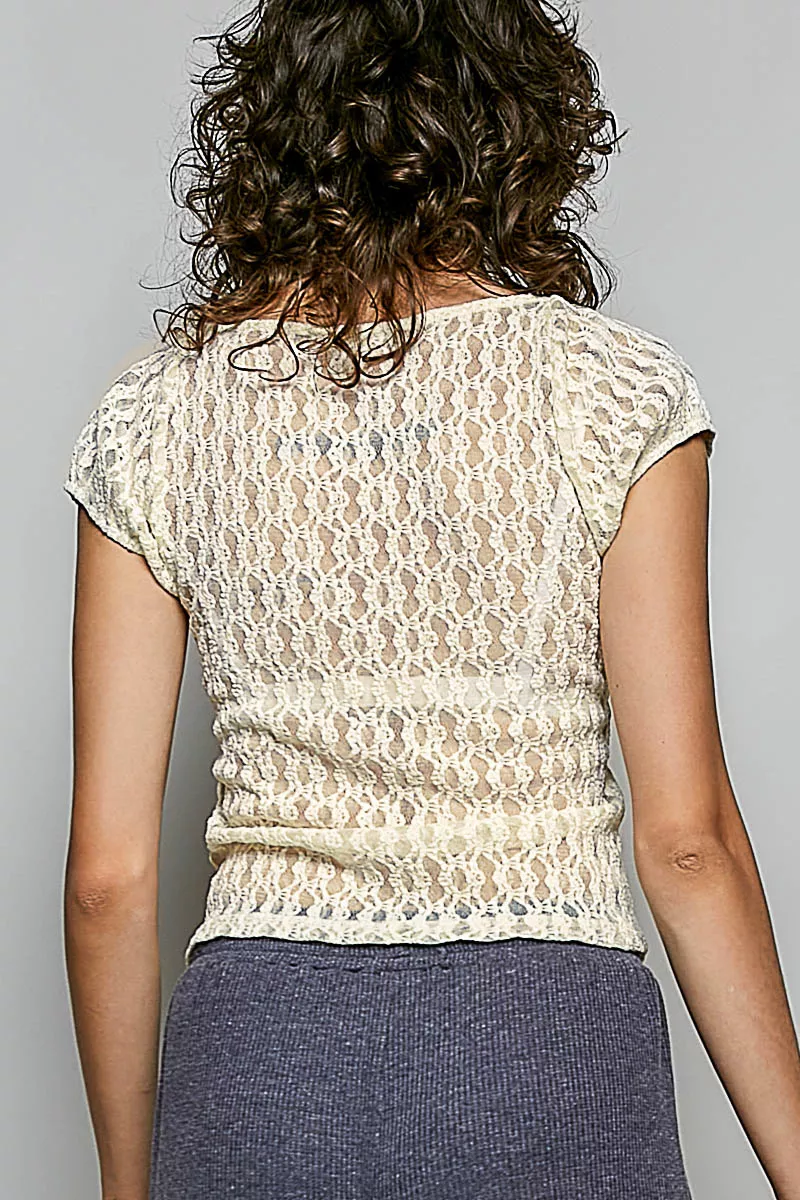 Sweetheart Neck Lace Short Sleeve Top, image 4