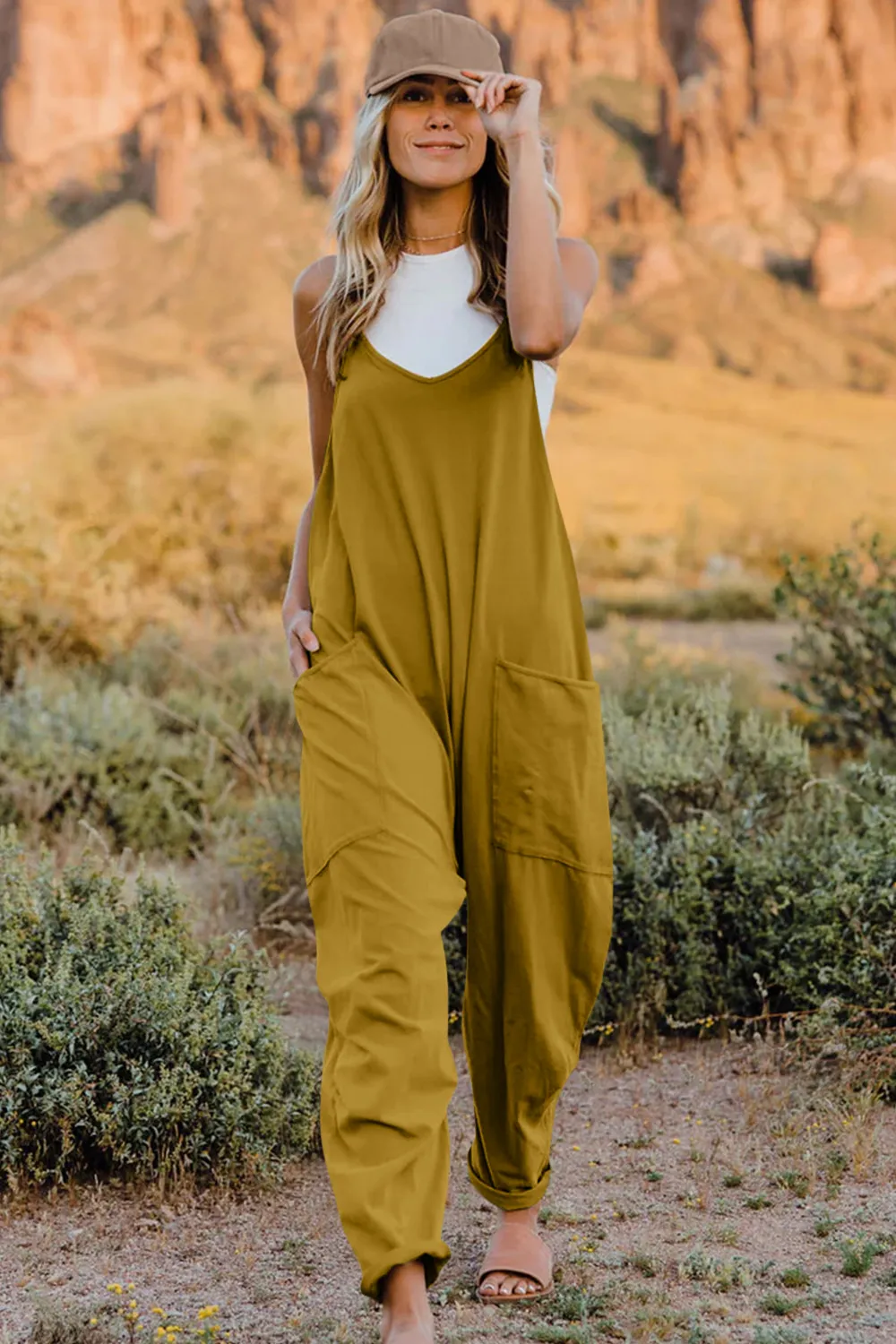 Full Size V-Neck Sleeveless Jumpsuit with Pockets, image 19
