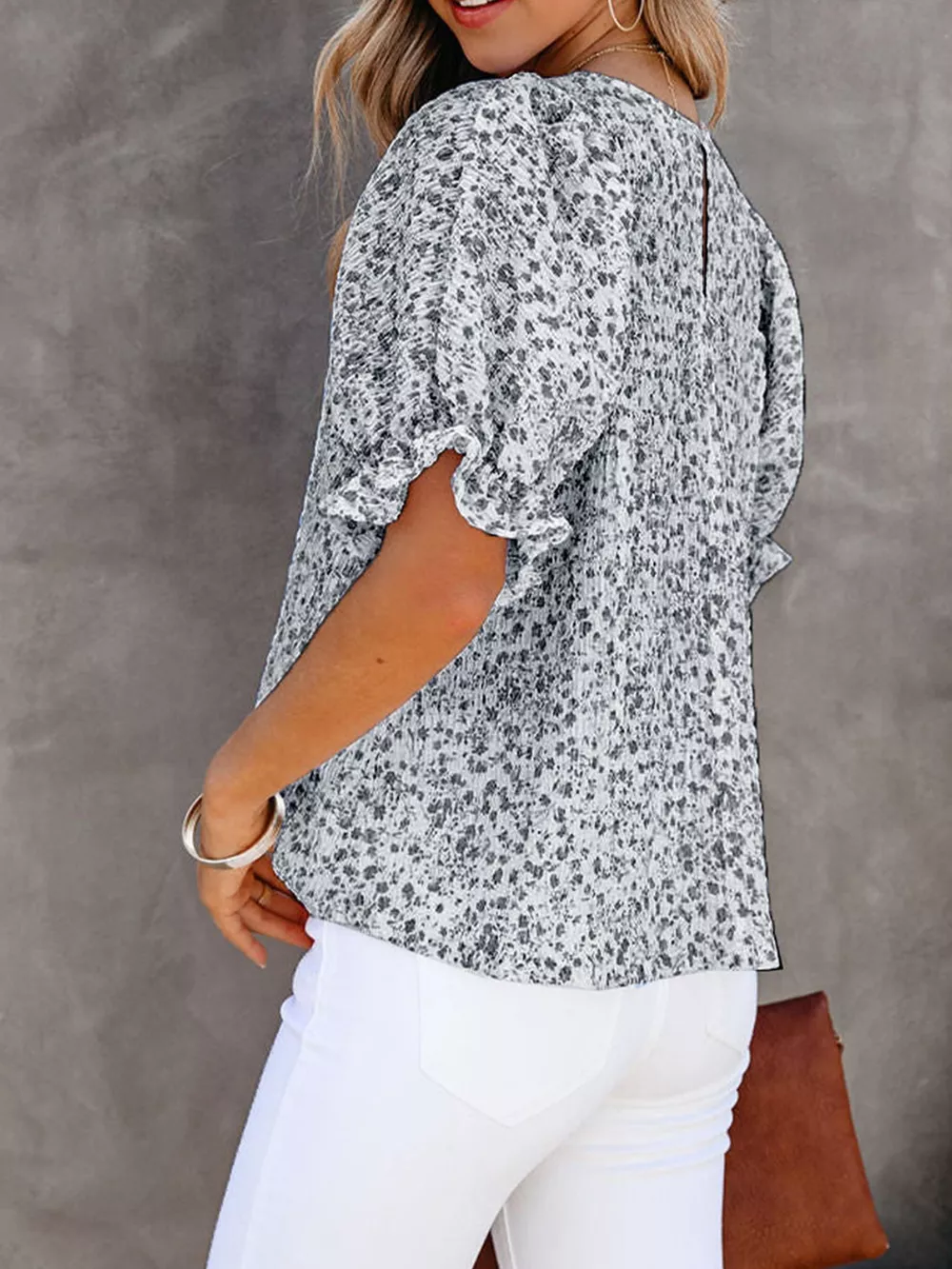 Full Size Floral Print Ruffle Sleeve Blouse Plus Size, image 3