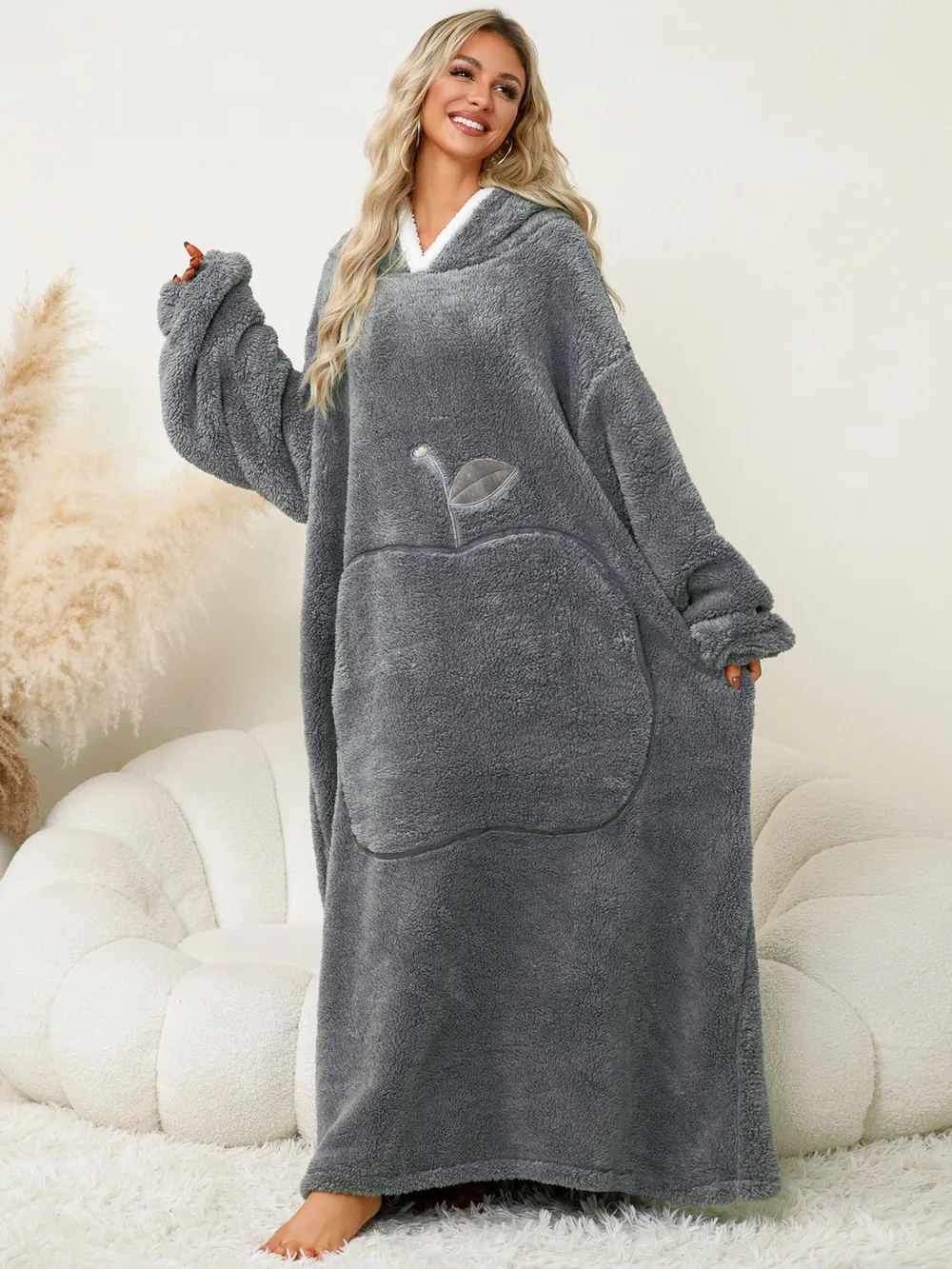 Pocketed Contrast Long Sleeve Hooded Lounge Dress, image 17