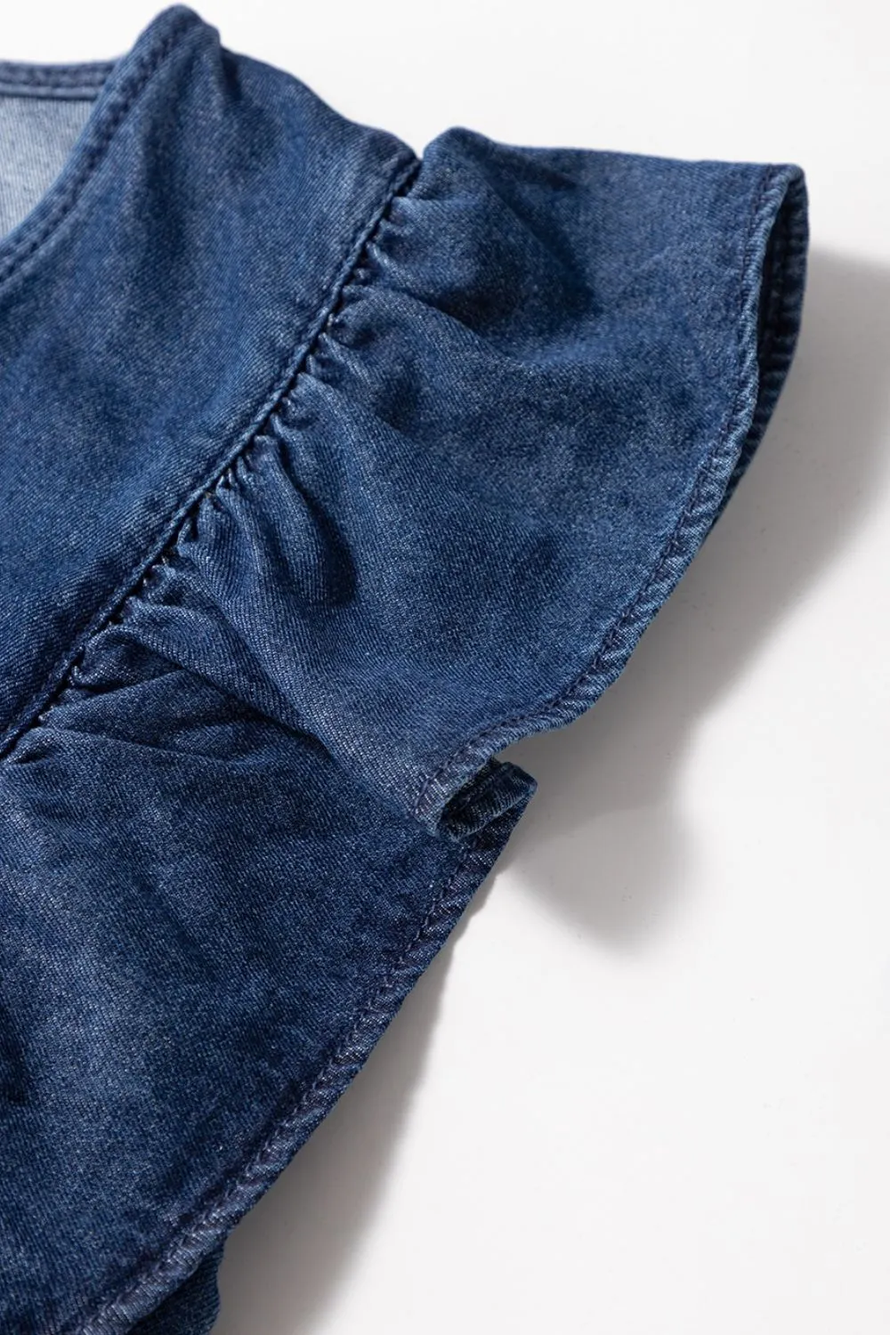 Denim Ruffled Zipped Front Belted Romper, image 8
