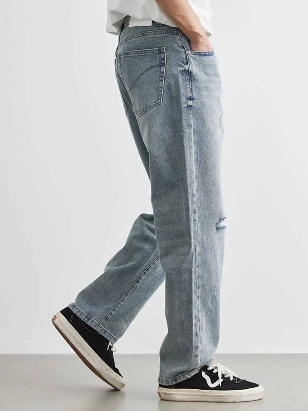 Men's Washed Wide Leg Distressed Jeans, image 6