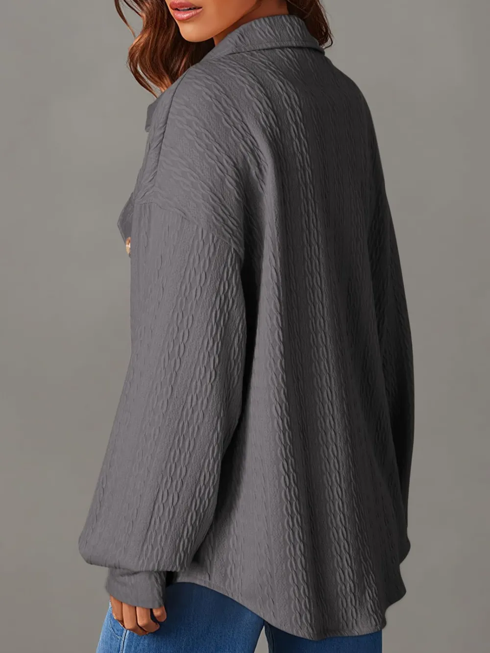 Textured Button Up Long Sleeve Shacket, image 3