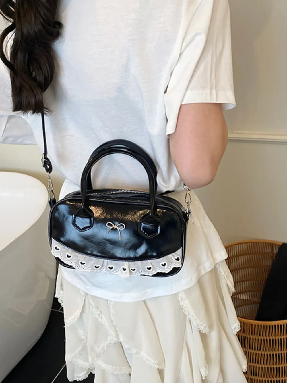 Lace Detail Bow Crossbody Bag, image 3