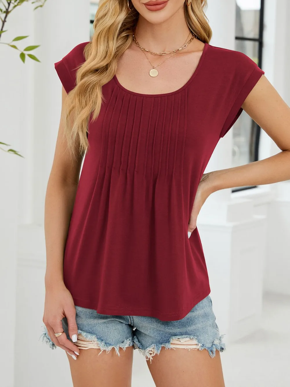 Pleated Front Scoop Neck T-Shirt, image 18