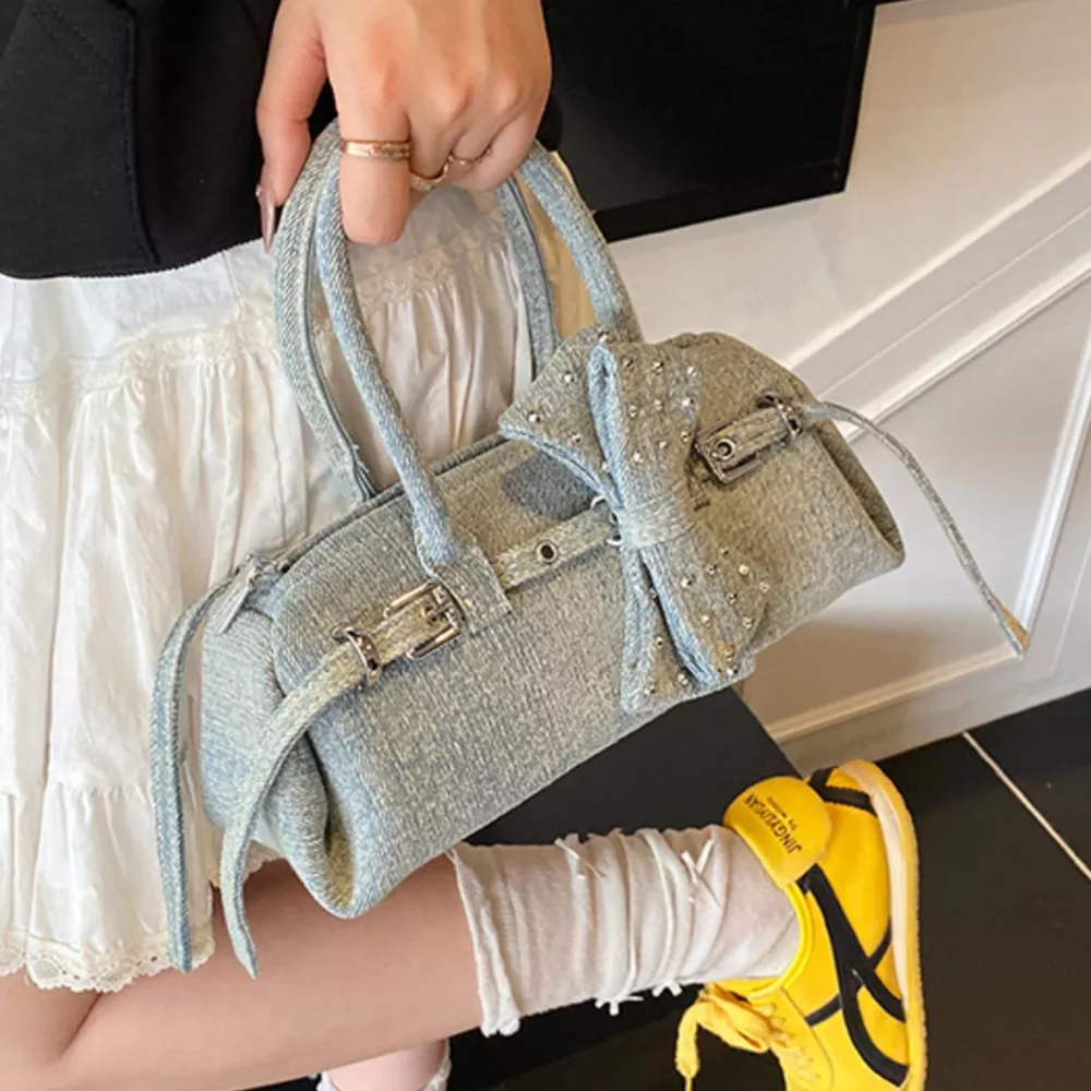 Denim Bow Accent Crossbody Bag, image 6