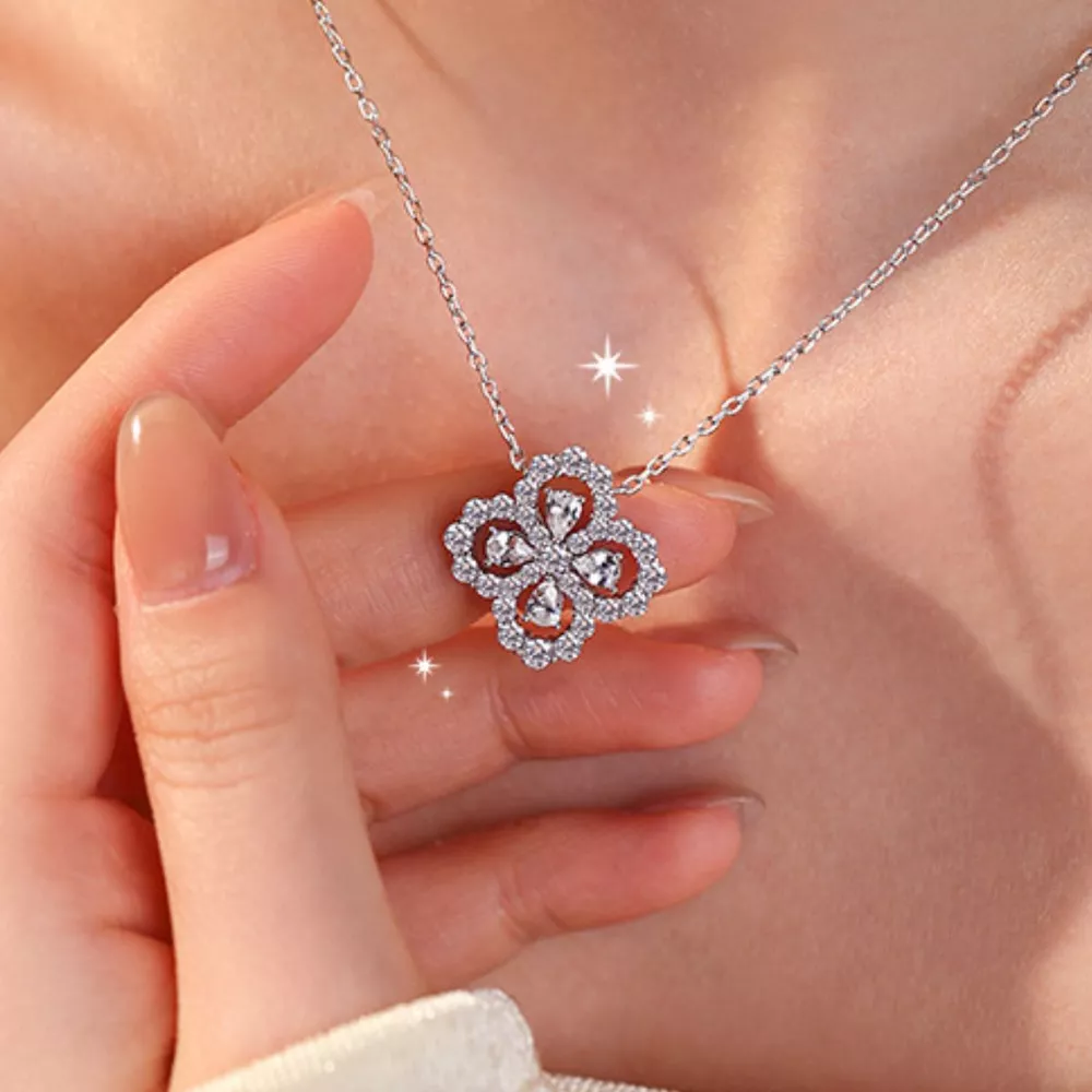 Moissanite 925 Sterling Silver Clover Pendant Necklace, image 4
