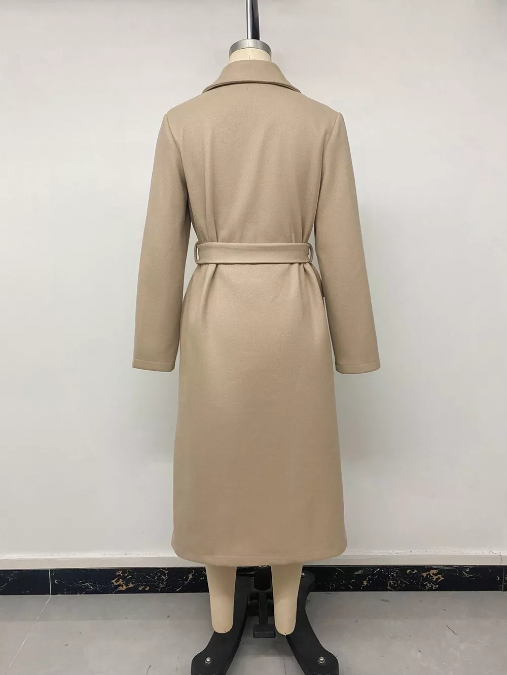 Double-Breasted Lapel Collar Longline Coat, image 11