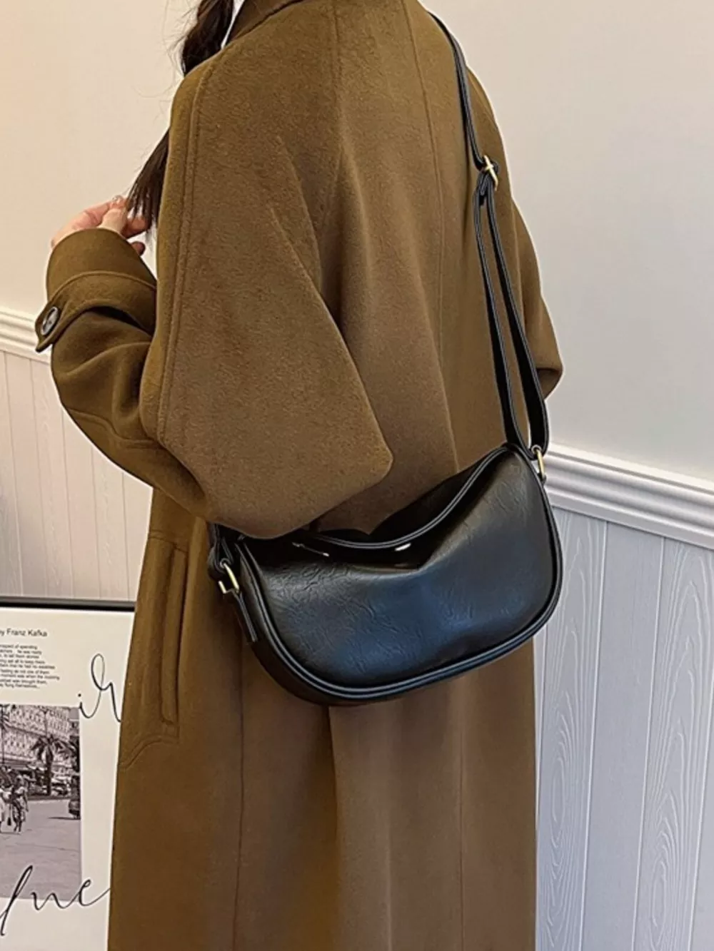 Elegant PU Leather Crescent Crossbody Bag, image 6