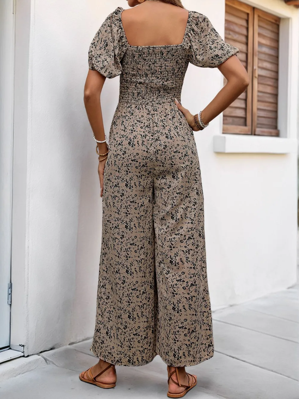 Smocked Printed Square Neck Puff Sleeve Jumpsuit, image 6