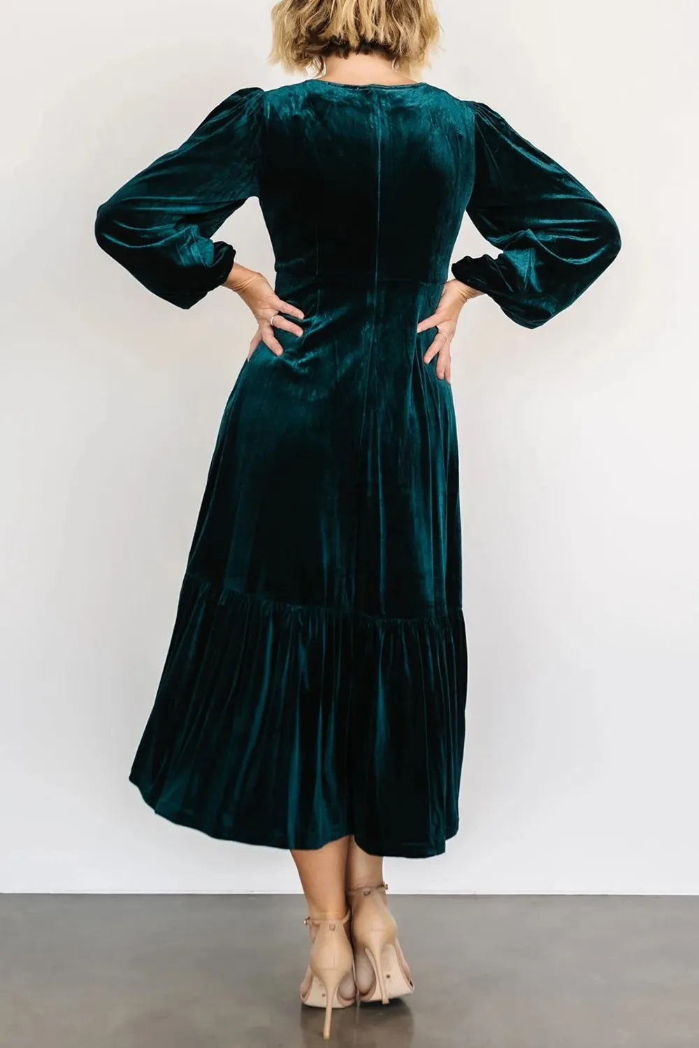 V-Neck Long Sleeve Midi Velvet Dress, image 13