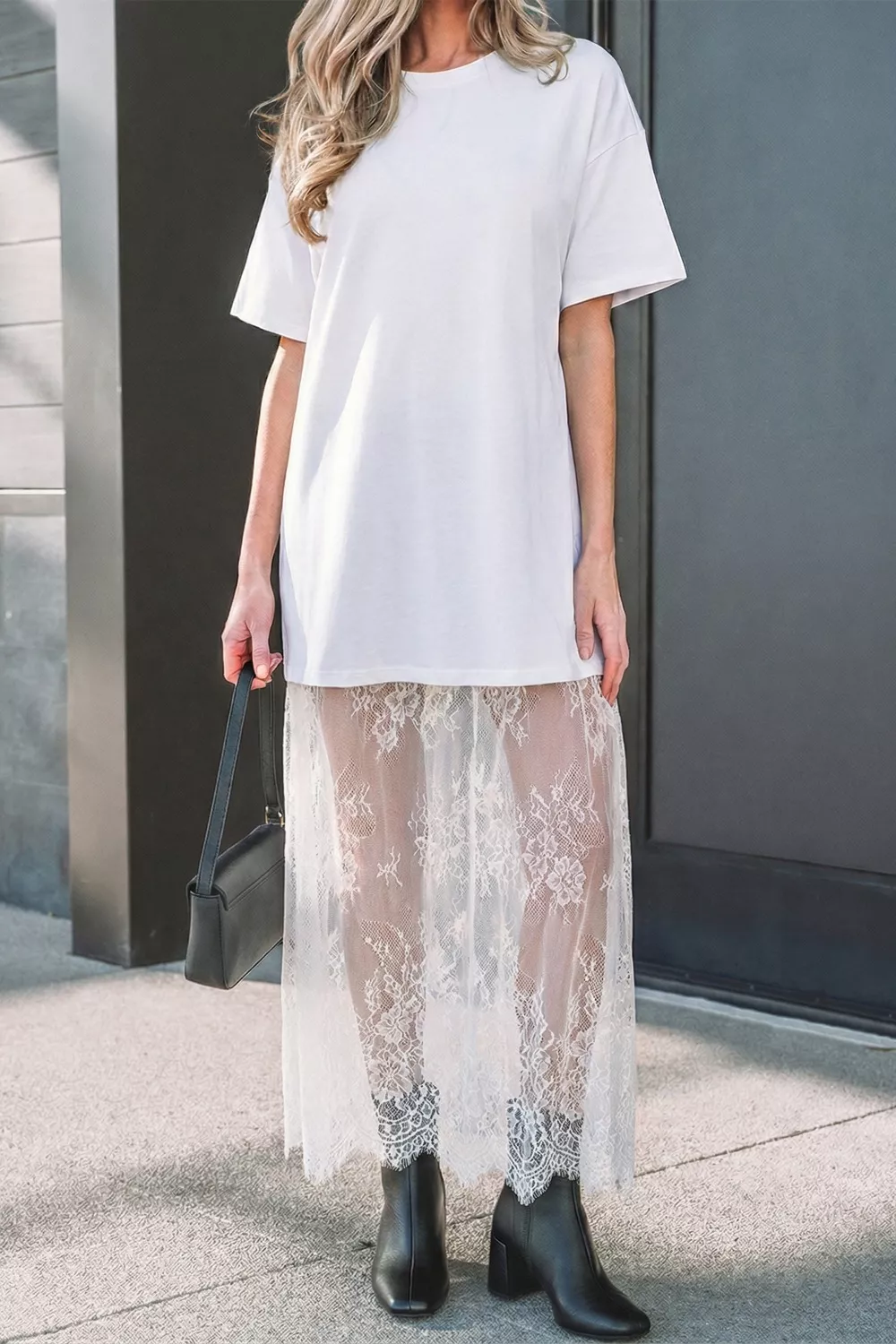 Lace Patchwork Casual T-Shirt Dress, image 2