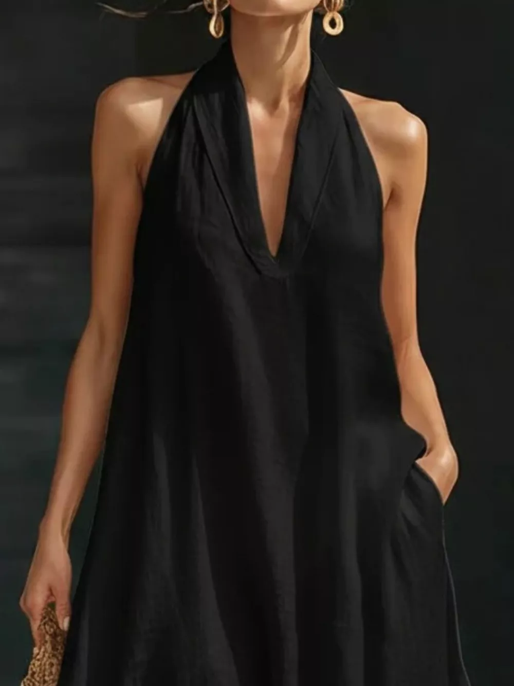 Halter Neck Maxi Dress with Pockets