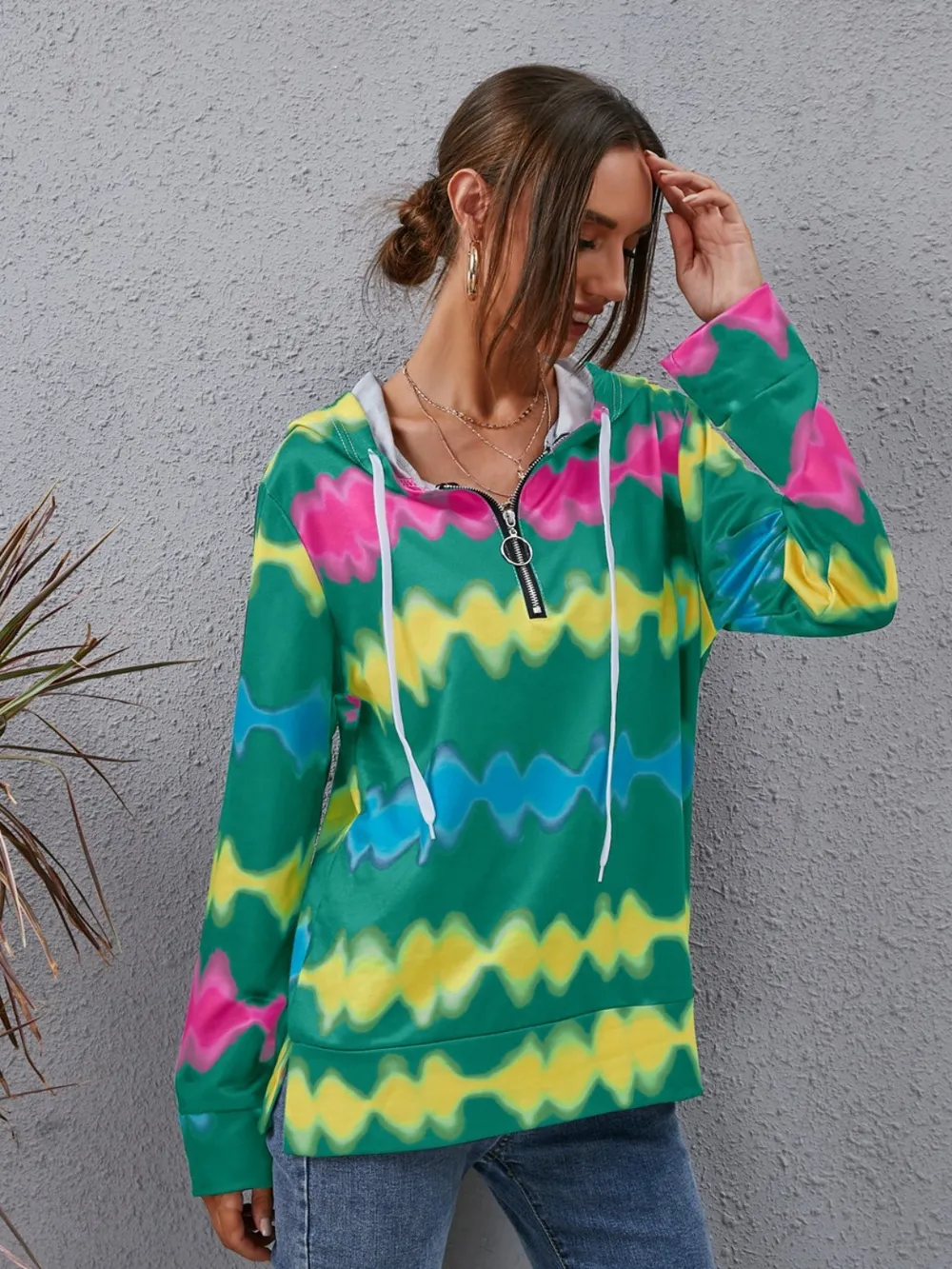 Contrast Quarter Zip Dropped Shoulder Hoodie, image 8