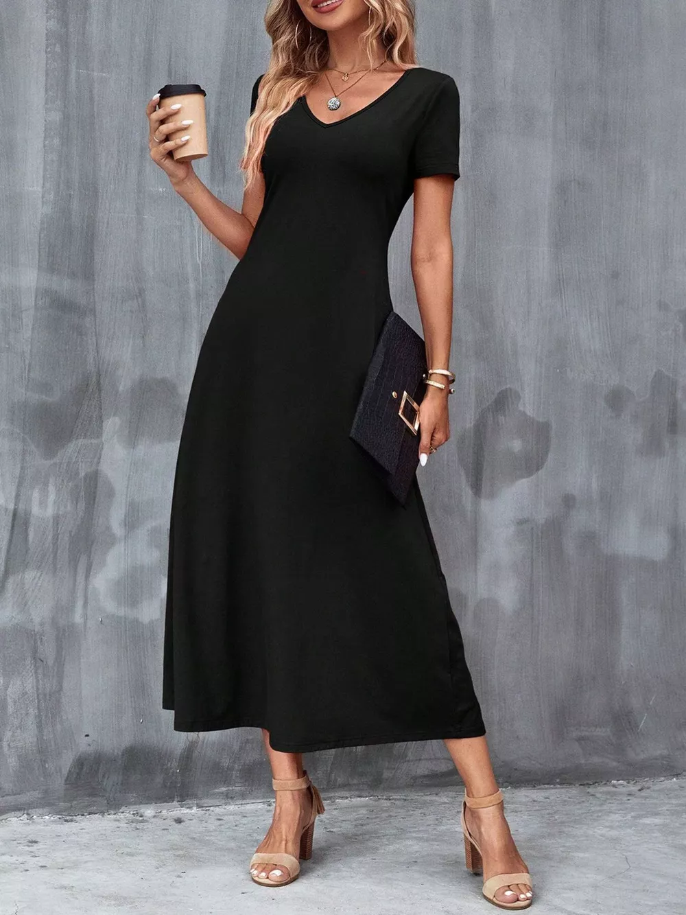 Casual V-Neck Short Sleeve Dress, image 2