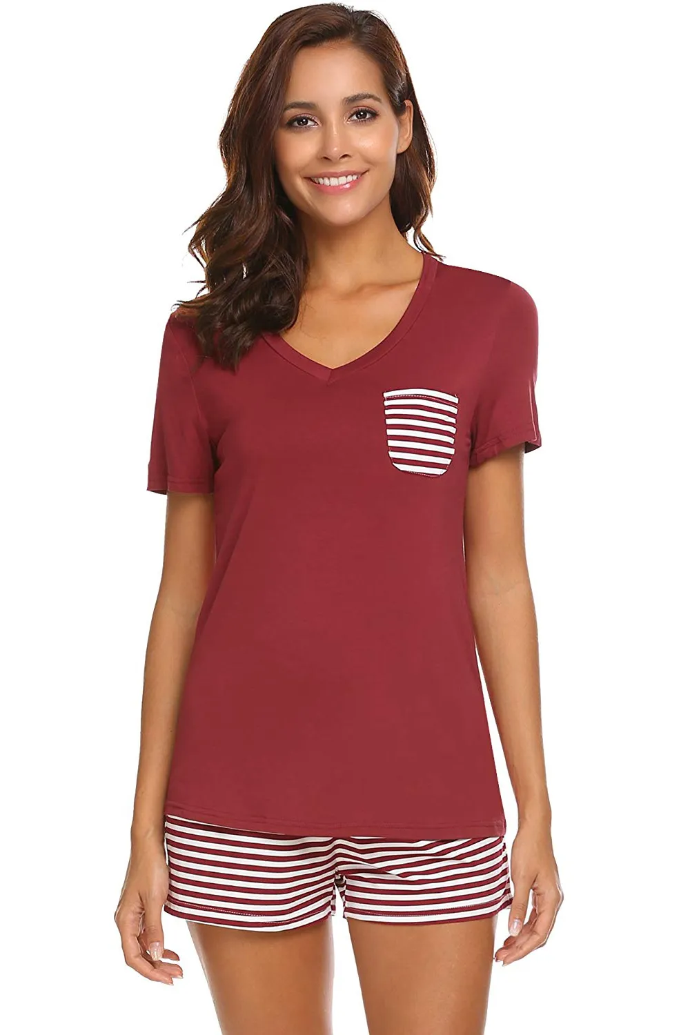 Striped Short Sleeve Top and Shorts Lounge Set, image 16