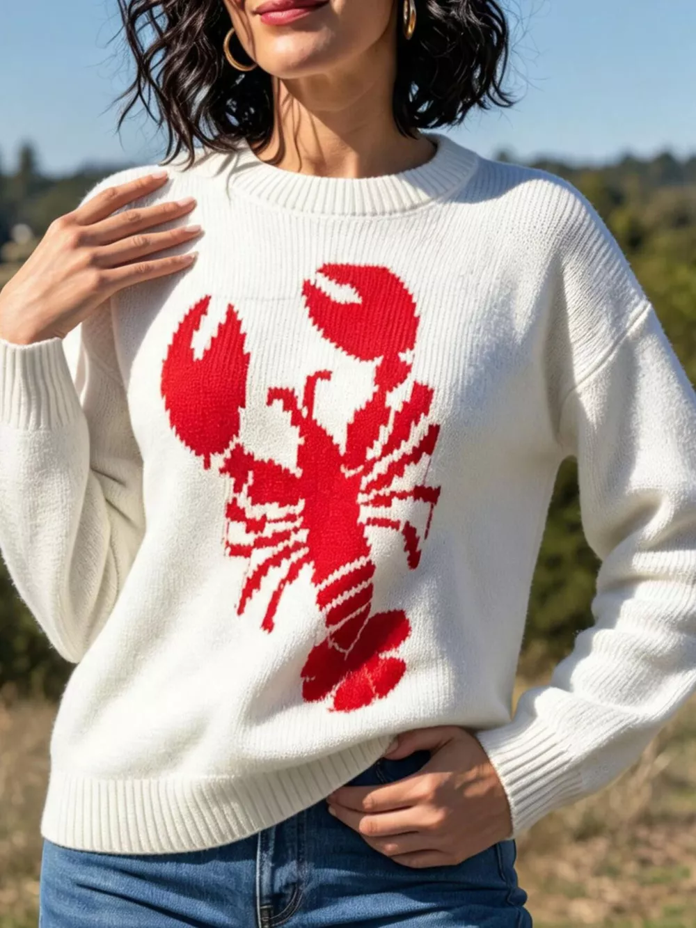 Lobster Graphic Crew Neck Sweater, image 5