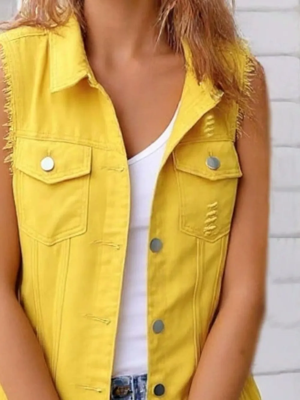 Full Size Sleeveless Frayed Denim Vest Jacket Plus Size, image 11