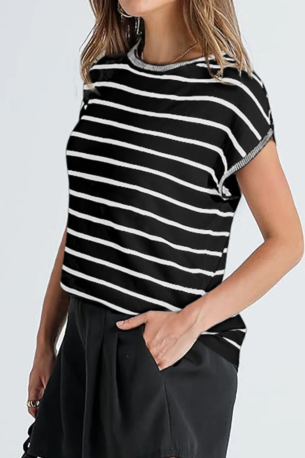 Striped Short Sleeve Knit Top, image 16