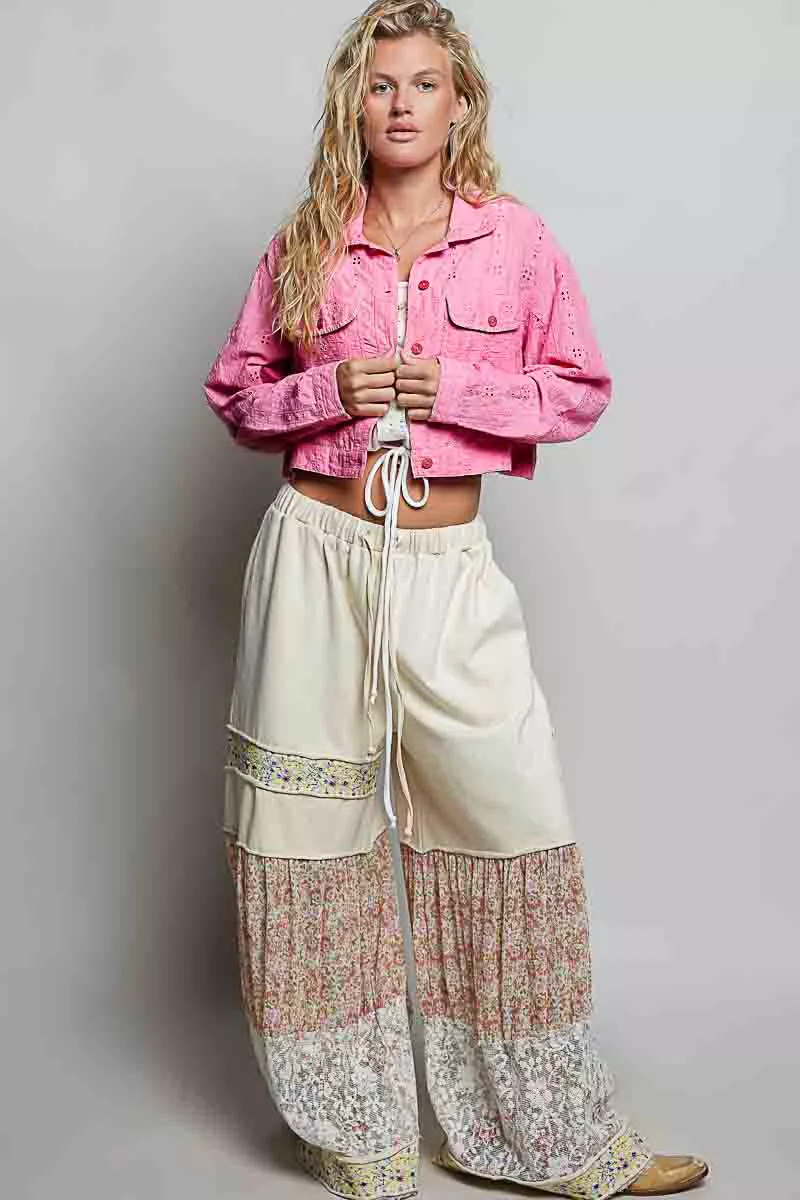 POL Eyelet Textured Cotton Cropped Button-Front Jacket, image 5