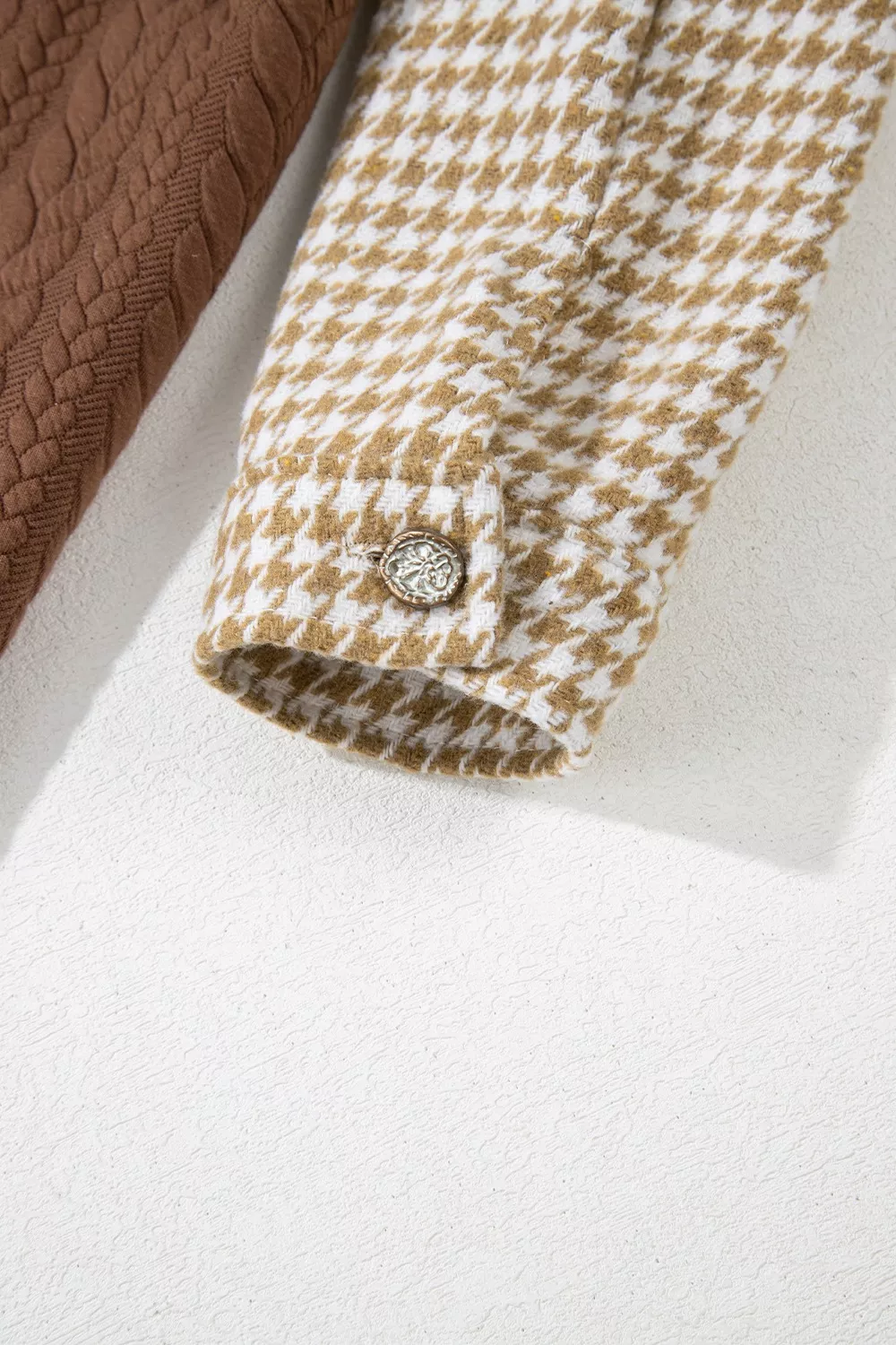 Button Down Houndstooth Color Block Shacket, image 13