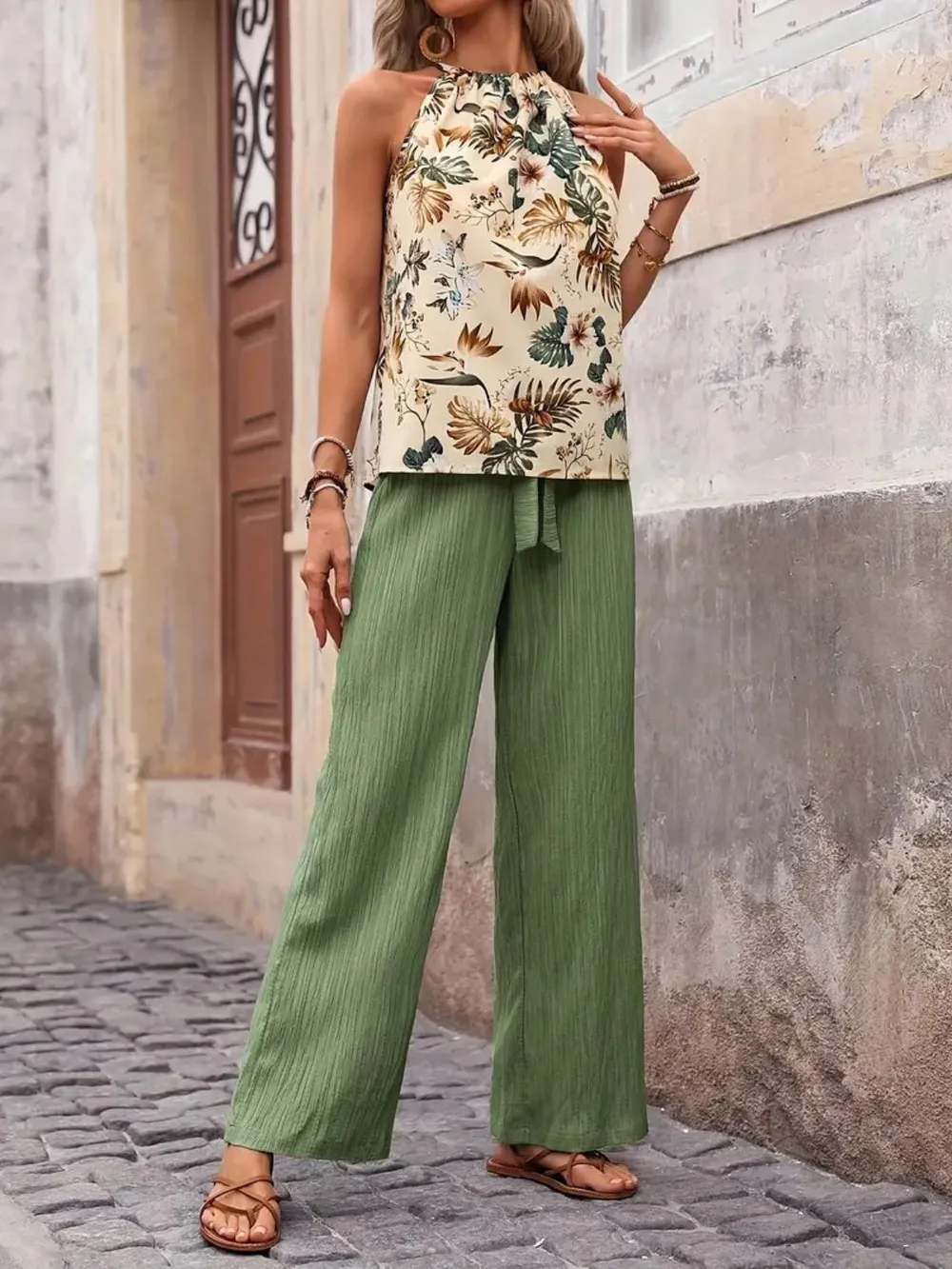 Printed Tank Top and Wide Leg Pants Set, image 26