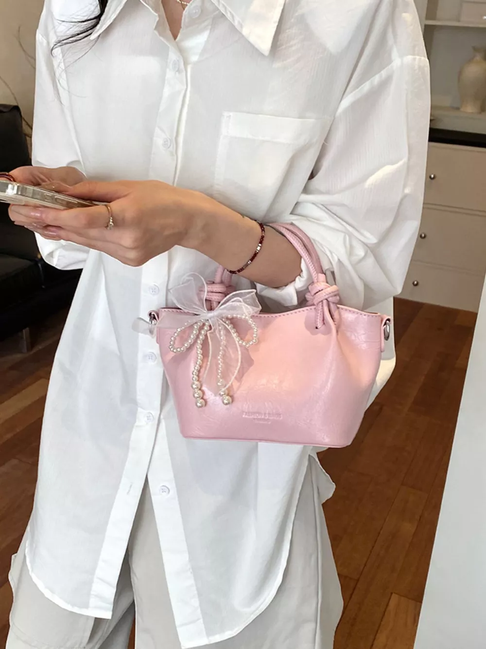 Bowknot Pearl Decor Crossbody Bag, image 3