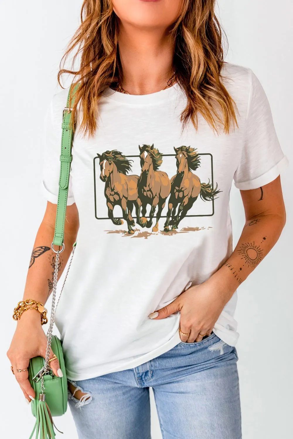 Texas Horse Graphic Cuffed Sleeve T Shirt, image 3