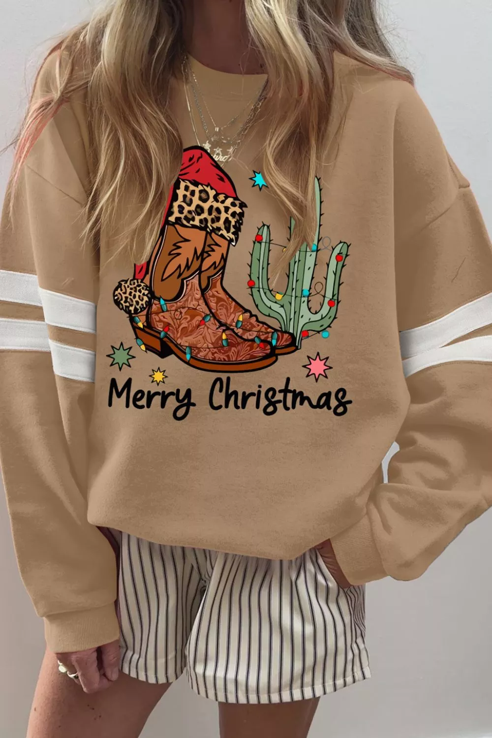 Merry Christmas Cowboy Boot Cactus Casual Sweatshirt